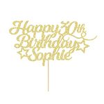 Personalised Happy Birthday Cake Topper Customised with Any Age Name Party Cake Decoration 16 18 21 40 60 Double Sided Glitter Card Champagne Gold