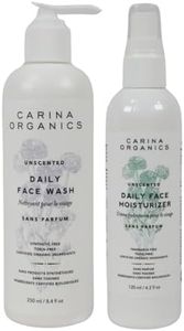 Unscented Daily Face Wash 250ml and Daily Face Moisturizer 120ml Bundle, Face Cleanser & Face Moisturizer for Women and Men, Hydrating Skin Care for Sensitive Skin, Paraben Free, Vegan, (Pack of 2)