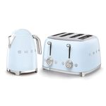 Smeg 50’s Style Retro Range Breakfast Set, 1.7L 3000W Kettle and Multi-Functional Control 4-Slice 2000W Toaster, Pastel Blue, KLF03PBUK/ TSF03PBUK