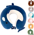 Kids Neck Pillow for Traveling, Upgraded Cartoon Cute Travel Neck Pillow for Kids Boys & Girls, Airplane Memory Foam Travel Pillow for Flight Headrest Sleep, Portable Plane Accessories (Dolphin)