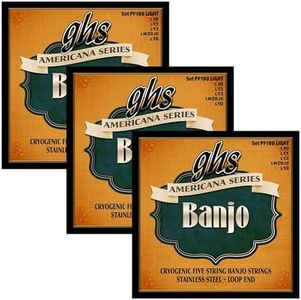 GHS Strings - Americana Series - 5-String Banjo Strings - Crygenically Treated Stainless Steel - Light Gauge- 010-020 - Model: PF 190 SET - Pack of 3 SETS