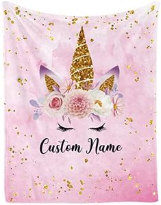 Personalized Horse Blanket with Name for Girl, Custom Name Blanket for Kids, Soft Flannel Pink Horse Toddler Blanket Customized Gift for Birthday Christmas Baby Shower Newborn Gift 60" X 80"