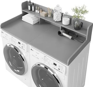 HMAZAE Washer Dryer Countertop with Shelf, 2-Tier Laundry Countertop Over Washer and Dryer, 54" x 27.55" Wooden Table for Folding Clothes for Laundry Room Organization and Storage (Gray)
