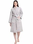 CREEVA Luxury 100% Cotton Unisex Shawl Collar Bathrobe, Super Soft Velour & Terry, Highly Absorbent-Perfect for Gym, Shower, Spa, Hotel, Nightwear, Gift, Large, Silver