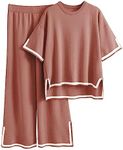 Tanming Sweater Sets Women 2 Piece Lounge Short Sleeve Knit Pullover Tops Wide Leg Pants, Rust, Small,(W1011C)