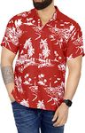 LA LEELA Men's Hawaiian Shirt Summer Beach Dress Shirts (Crimson, Island View,5XL)