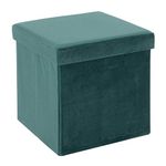 Hodge and Hodge Dark Green Folding Storage Ottoman 38cm Cube With Plush Velvet Fabric Cover Padded Lid Ideal Extra Seat Foot Stool Toy Box Magazine Tidy Home Towel Bedroom Linen Hamper 40L Capacity