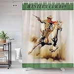 JWJAMM Western Cowboy Shower Curtain Primitive Tribe Ride Galloping Horses Vintage Bath Curtains with Hook