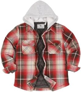 ZENTHACE Kids Quilted Lined Hooded Flannel Jacket Holiday Ready Winter Snap Plaid Thermal Coat Red M