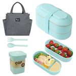 Resszo Bento Box and Bag Lunch Box for Adults Children 900ml with 3 Compartments Cutlery Set, Leak-Proof Waterproof Microwave Dishwasher Safe bento Box for Kids, Adults