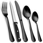 30 Piece Black Cutlery Set with Steak Knives, Homikit Stainless Steel Flatware Silverware Sets Service for 6, Elegant Tableware Set Included Knives Forks Spoons, Mirror Polished, Dishwasher Safe