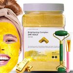 VogueNow Jelly Face Mask- 24K Gold Jelly Mask With Free Jade Roller & Spatula Professional Jelly Masks Vajacial Jelly Mask Powder 23 Fl Oz Jar Face Mask Skin Care 3 Piece Set