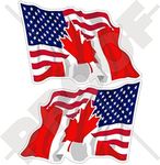 USA United States of America & CANADA American-Canadian Flying Flag 4,7" (120mm) Vinyl Bumper Stickers, Decals x2 (Left-Right)