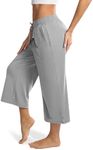 Maxbee Capri Pants for Women Drawstring Wide Leg Yoga Pants Elastic Waist Lounge Pants Loose Sweatpants Grey