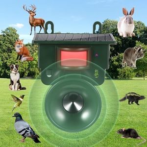2025 Solar Ultrasonic Bird Deterrent with Motion Sensor for Pigeon Woodpecker Animal Repellent Outdoor, Waterproof Squirrel Repeller Cat Deterrent for Deer Coyote Dog Skunk Rabbit Rodent(1Pack)