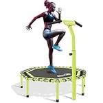 Newan 48" Fitness Trampoline with Adjustable Handle Bar, Silent Trampoline Bungee Rebounder Jumping Cardio Trainer Workout for Adults - Max Limit 330 lbs Green