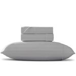 TEXAS LINEN CO. Pure Egyptian Cotton Silver Twin Stripe Sheet Set (Twin Bed Sheets, 600 Thread Count) Bedding Sheets & Pillowcases (3 Pc) – Bed Sheets Twin - Sateen Weave Sheets - 16” Cotton Sheets