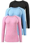 Star Vibe 3 Pack Dry Fit Long Sleeve Tshirt for Women Moisture Wicking Long Sleeve Tee Outdoor Compression Running Workout Tops Black/Blue/Pink M