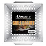 DIMESHY Heavy Duty Grill Basket, Large 12 inches Stainless Steel Grilling Basket for Vegetable, Kabobs, Shrimps, Work for All Grill