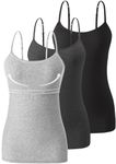 Vislivin Womens Cotton Camisole Adjustable Strap Tank Tops with Shelf Bra Stretch Undershirts Black/Dark Gray/Gray-1 S