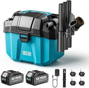 Seesii Shop Vacuum Wet and Dry, 3-in-1 Wet Dry Vac with Blower, 2.6 Gal Small Shop Vac with 2 x 4.0Ah Batteries, Strap, 4 Wheels and Attachments, Ideal for Garage, Car, Workshop, House