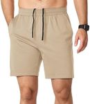 JMIERR Exercise Shorts for Men 7 Inch Lightweight Quick Dry Gym Workout Athletic Running Shorts with Zipper Pockets,US 42(3XL),Light Khaki