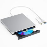 aelrsoch External Compatible Bluray Player Read/Write Portable Burner Compatible with USB 3.0 and Type-C Port/Win 7-11/MAC OS Compatible for Reading BD/DVD/CD(Silver)