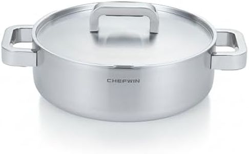 CHEFWIN 316 Stainless Steel 3.8 Quart Brazier with Lid Stew Pot, Induction Cookware, Dishwasher Safe & Oven Safe, Stay-Cool Silicone Handle