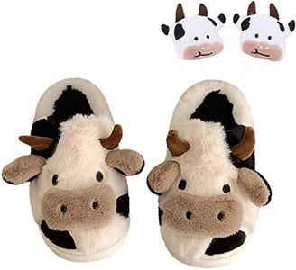 MIXILU Cartoon Cow Cotton Slippers, Cute Cozy Fuzzy Animal Slippers, Winter Indoor Outdoor Slippers for Women, Cow, 9.5-10