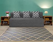 Dr Smith Sofa Bed | 3 - Seater, 6'X6' Feet | Folding Sofa Cums Bed Furniture for Home with 3 Printed Cushions | Zigzag Pattern - Color Grey