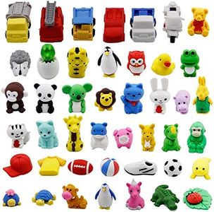 Cllayees 72 Pcs Assorted Animal Pencil Erasers Toy Set, Car Puzzle Erasers Toys for Kids Reward Party Favors (Animal and Car)