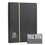 Stamp Album Stockbook, 160 Pockets 20 Black Sides Leatherette Padded Black Cover, Collection Storage Folder for Paper Money Stamps AS0108BK