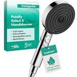 hansgrohe Pulsify Select S - water-saving shower head 9 l/min (EcoSmart), hand shower round (⌀ 105 mm) with anti-limescale function, chrome, 24111000 (Package may vary)