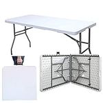 SogesHome 5ft Folding Picnic Table, 60 inch Utility Folding Table, Indoor Outdoor Plastic Picnic Party Dining Table (White)