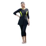 ROVARS Women’s Swimming Costume with Removable Chest Pads I Frock Style with Front Zipper (Black Lemon; 3XL)