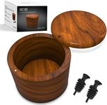 Esatto Round Acacia Wooden Salt Box, Magnetic Swivel Lid, Salt pepper or Spice Storage Box, 2 Wine Pourers Included