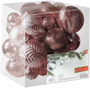 Prextex Rose Gold 36-Piece Shatterproof Christmas Ball Ornament The Perfect Glitter Balls, Christmas Tree Baubles Christmas Decorations, Exquisite Xmas Combo of 36 Christmas Balls and Shape Styles