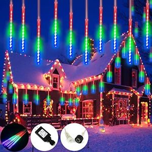 Albelt 2-Pack Extendable Meteor Shower Christmas Lights Outdoor, 16 Tubes 384 LEDs Meteor Shower Rain String Lights for Christmas Decorations Outdoor Yard Tree (Multicolor)