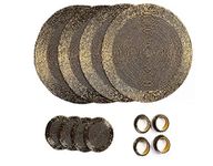 Penguin Home Handcrafted Glass Beaded Round Placemats, Coasters & Napkin Rings Set of 12 - Handmade Table Place Mats for Dining - 32 cm (13") Diameter (Antique Gold)