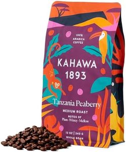 Kahawa 1893 Whole Bean Coffee Medium-Light Roast Tanzania Peaberry Blend 12 Oz - As Seen on Shark Tank, High Antioxidants, Naturally Sweet, Organically Grown, Ethically & Sustainably Sourced
