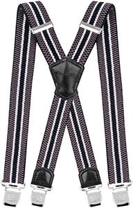 Decalen Mens Suspenders Very Strong Clips Heavy Duty Braces Big and Tall X Style (Grey White Navy Blue)