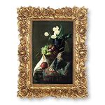 SIMON'S SHOP 4x6 Picture Frame Wall and Tabletop Photo Frames with Rose Flower and Buds Carvings, Vintage Home Decor (Gold)