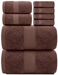 White Classic Luxury Brown Bath Towel Set - Combed Cotton Hotel Quality Absorbent 8 Piece Towels | 2 Bath Towels | 2 Hand Towels | 4 Washcloths [Worth $72.95] 8 Pack | Brown