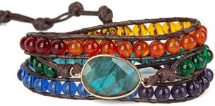 SPUNKYsoul Chakra Awareness Balancing Leather 3 Wrap Crystal Bracelet with Hematite for Women (Brown 6mm Labradorite)