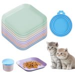 FAURAPMNG 11 Pcs Cat Food Bowl Set, 10 Whisker Fatigue Free Cat Food Plate, with 1 can lid, Plastic Shallow Cat Dish, Wide & Small Cat Wet Feeding Plate, Environment Friendly PET Plate for Cat Dog