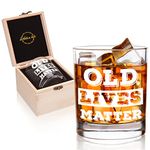 LIGHTEN LIFE Old Lives Matter Whiskey Glass 12 oz,Rock Glass in Valued Wooden Box,Funny Birthday or Retirment Gift for Grandpa,Dad,Old Fashioned Whiskey Glass for Men