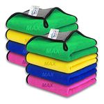 MAX Microfiber Cloth for Car Cleaning (800 GSM, Pack of 8, Size: 30 x 40 cm) Double Sided, High Density, Extra Thick Plush Towel for Car Detailing, Cleaning, Washing and Polishing, Color: Multi-colour