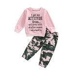 MoccyBabeLee 1-6 Years Toddler Baby Girls Fall Clothes Letter Print Long Sleeve Sweatshirt and Stretch Camouflage Pants Set 2 Piece Outfit (Pink, 2-3 Years)