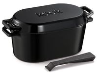 KooK Dutch Oven, Oven for Sourdough Bread Baking, with Lid, Dual Handles, Enameled Cast Iron, includes Lid Lever, Great for Baking Bread, Cooking and Roasting, Dishwasher Safe, 3.4 Qt, Black