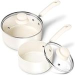 MICHELANGELO Saucepan Set 14cm, 18cm, Ceramic Saucepan Set with Nonstick Coatings, Saucepan Sets Non Stick with Lids, PFAS-Free, Multipurpose Small Sauepan Sets, White